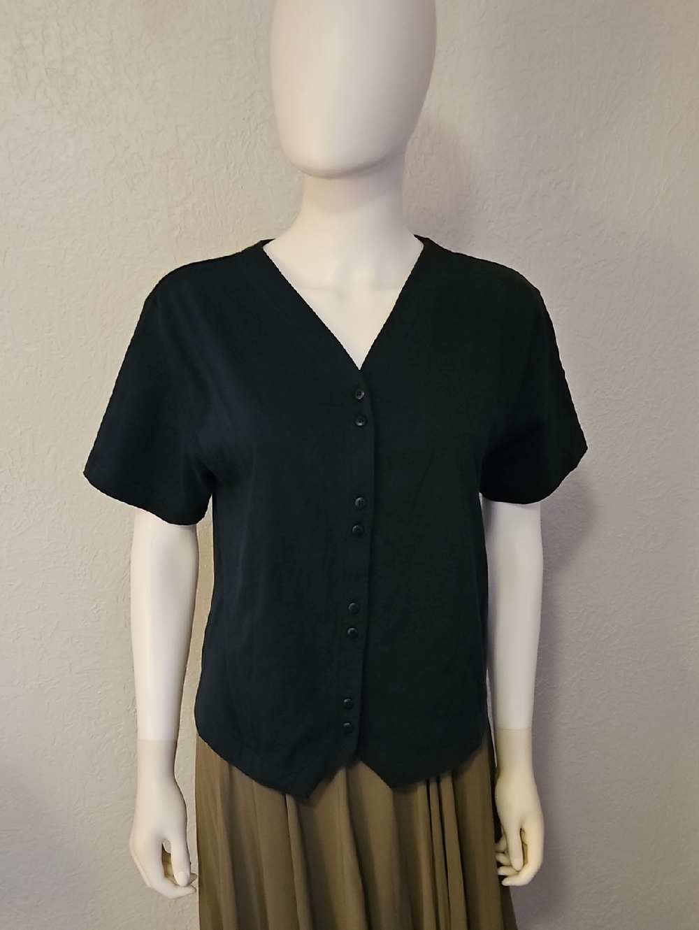 L.L. BEAN Dark Blue V-Neck Button-Front Tuxedo Style Top - Picture 2 of 7